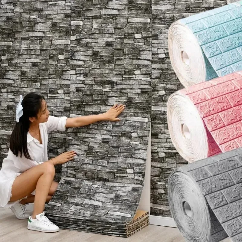 Craft Foam Roll - 1/2/5/10Mx70cm Brick Foam 3D Wall Stickers
